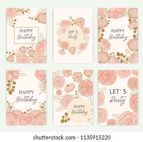 set of greeting card with flowers, can be used as invitation card for wedding, birthday and other holiday and summer background. Vector