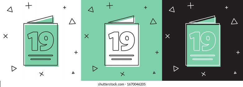 Ajuste la tarjeta de felicitación con el icono Feliz Pascua aislado en fondo blanco y verde, negro. Plantilla de cartel de celebración para invitación o tarjeta de felicitación. Ilustración vectorial