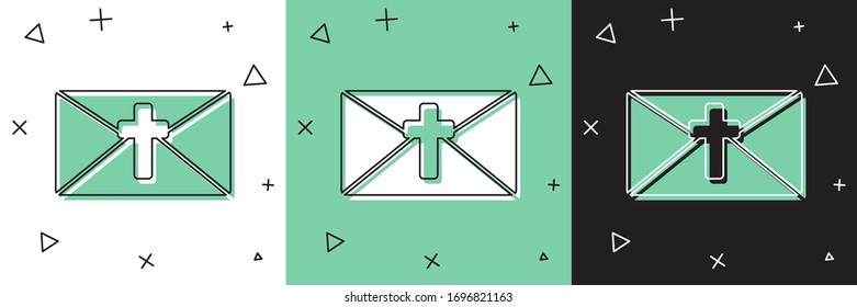 Set Greeting card with Happy Easter icon isolated on white and green, black background. Celebration poster template for invitation or greeting card.  Vector Illustration