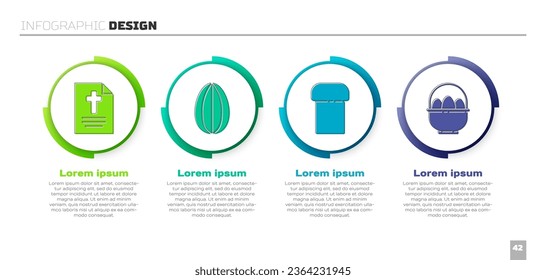 Set Greeting card with Happy Easter, Easter egg, Easter cake and Basket with easter eggs. Business infographic template. Vector