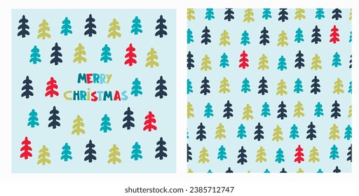A set of greeting card and holiday wrapping pattern in the same style, for home decor and textiles. Christmas and New Year Cozy Holiday Design