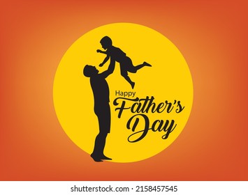 Set of greeting card with lettering Happy Father_s Day and silhouette of father and son on background