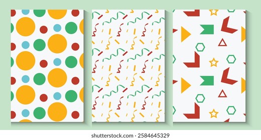 set of greeting card poster birthday party background or Colorful confetti sprinkles seamless pattern backdrop for celebration invitation or decor. 