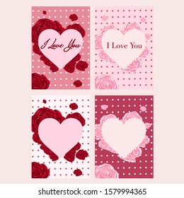 set of greeting card with rose vector for valentine, printable and editable with eps file
