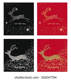 Set of greeting card with running deer