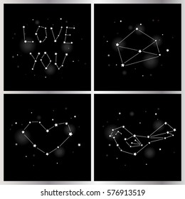 Set of greeting card with star and constellation for Valentine's day. Vector.
