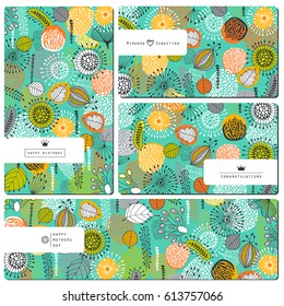 Set of greeting card template and wedding flyers.