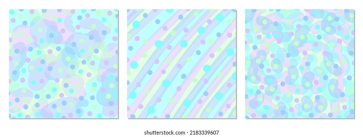 Set of Greeting card templates. Colorful abstract element for design, dots, bubbles. Vintage graphic vector design. Birthday card, banner, invitation. Purple, pink, blue, green and yellow dots
