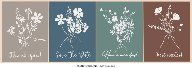 Set of greeting card templates with wild flowers.