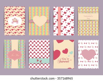 Set of Greeting card for Valentines day. Vintage and romantic backgrounds. Vector Design templates collection. Love set. Wedding cards. Greeting card. Romantic invitations. Love cards. Greeting card.