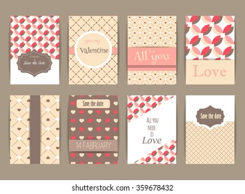 Set of Greeting card for Valentines day. Vintage and romantic backgrounds. Vector Design templates collection. Love set. Wedding cards. Greeting card. Romantic invitations. Love cards. Greeting card.