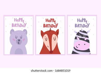 
Set of greeting cards with animals.Vector illustration.