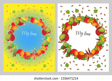 set of greeting cards with apples, can be used as a frame