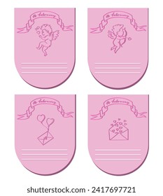 Set greeting cards with baby angel and hearts