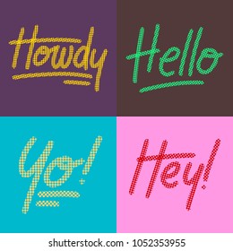 Set of Greeting Cards Banner Background Text Lettering in Purple Blue