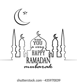 Set of greeting cards or banners with mosques, moon, star and congratulatory text. Ramadan mubarak. Black and white design.