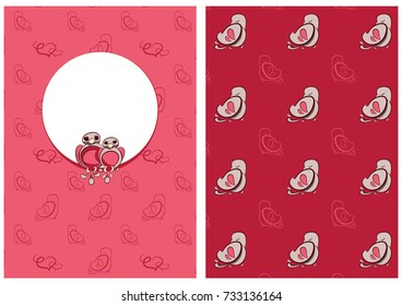Set of greeting cards with birds and frame. Can be used as creating card, invitation card for wedding,Valentine'day and love messages.
