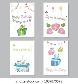 set of greeting cards with a birthday on a white background