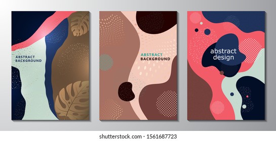 Set of greeting cards. Bright abstract background, colored waves, flowing liquid form. Modern dynamic graphic design for business cards, invitations, gift cards, flyers, brochures. Vector illustration