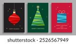 Set of greeting cards with Christmas and New Year. Christmas tree, Christmas tree toy, gift. Vector illustration