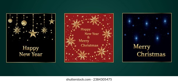 Set of greeting cards for Christmas and New Year. Modern vector illustration concept for greeting cards, website and mobile app banner, New Year party invitation card.
