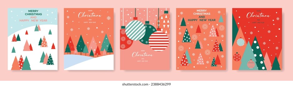 Juego de tarjetas de felicitación para Navidad y Año Nuevo. Conceptos de ilustración vectorial para diseño gráfico y web, banners de medios sociales. Vector.