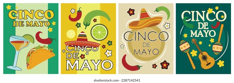 Set of greeting cards for Cinco de Mayo (Spanish for Fifth of Ma