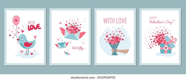 Set von Grußkarten Konzept im Retro-Stil. Set von Valentinstag Grußkarten. Vektorgrafik