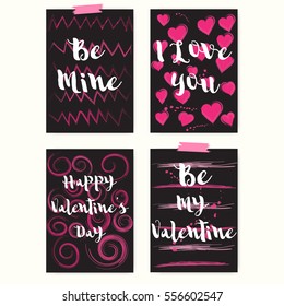 Set of greeting cards or creative journaling cards. Happy Valentine's day.