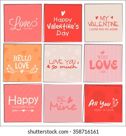Set of greeting cards with creative typographic collection for Happy Valentine's Day celebration.
