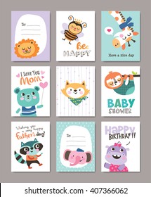 Set of greeting cards with cute animals