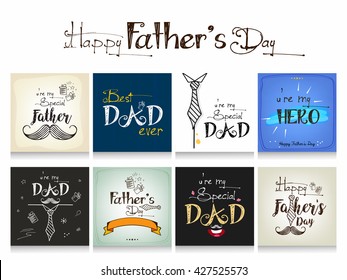 Set of greeting cards design with creative text for Happy Father's Day.
