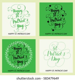 Set of greeting cards designed for St. Patrick's Day with hand drawn lettering. Vector illustration.