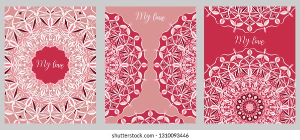 set of greeting cards for different holidays, Valentine's day, March 8, mother's day, women's day