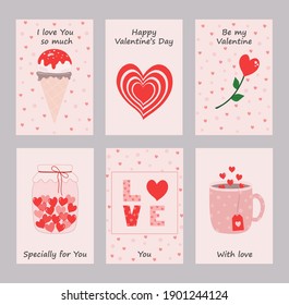 Set of greeting cards for the February 14. St Valentine's day