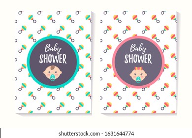 Set of greeting cards for girl and boy baby shower