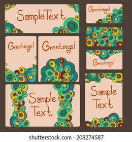 Set of greeting cards with hand drawn circles ornament, clipping mask is used, vector illustration