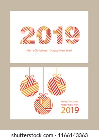 Set of Greeting cards. Happy New Year 2019. Merry Christmas. Vector.