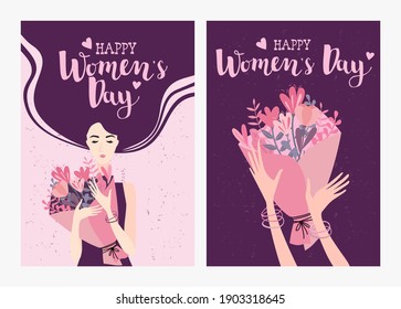 Set of greeting cards for International Women's Day. 8 March