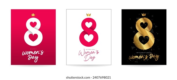 Set of greeting cards for International Women's Day on March 8. Beautiful lettering and calligraphy. Vector illustration.