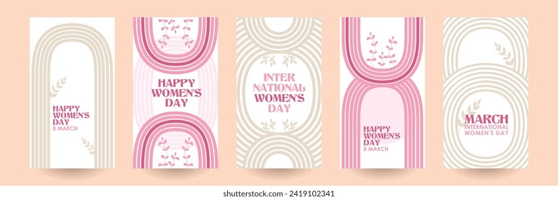 A set of greeting cards for International Women's Day. Retro, groovy wavy lines, cartoon, Y2k style. Minimalist design for party, ads, cover. Fashion retro 60s 70s. Vector illustration