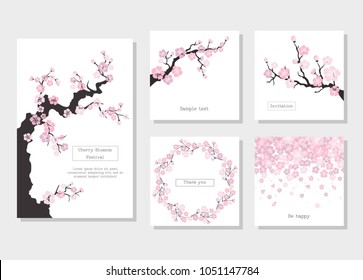 Set of greeting cards and invitation card with cherry blossom. Vector Illustration.