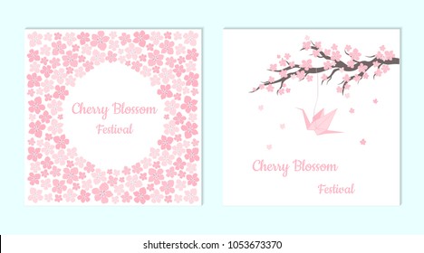 Set of greeting cards and invitation card with cherry blossom. Vector Illustration.