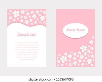 Set of greeting cards and invitation card with cherry blossom. Vector Illustration.