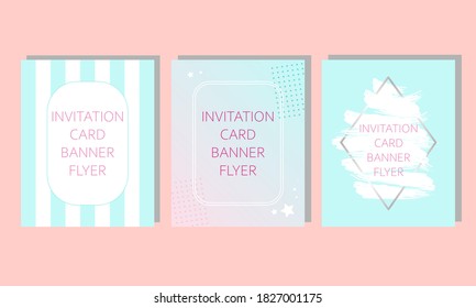 set for greeting cards invitations covers flyers booklets banners in blue. Birthday, wedding, event. Background with stripes and abstraction.