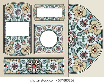 Set of greeting cards or invitations with doodle floral geometric ornament for wedding, mother day, Valentine's day, birthday. Decorative colorful background