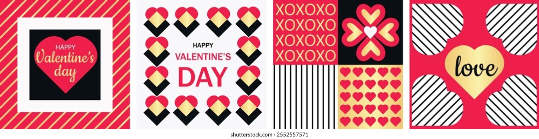 Set of greeting cards, labels for Valentine's Day in modern geometric style