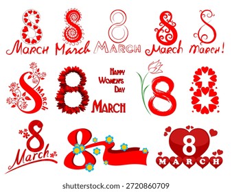 Conjunto de tarjetas de felicitación para el 8 de marzo.
