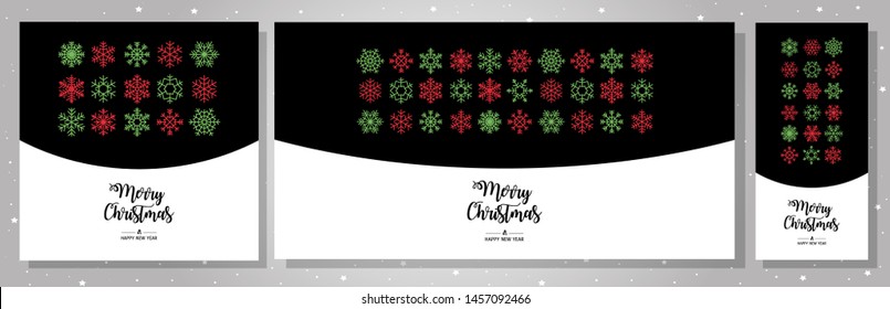 Set greeting cards Merry Christmas. Vector illustration with Christmas elements snowflakes. Simple modern pattern.