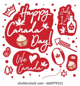 Set of greeting cards in national colors of the Canada. Vector card Canada Day. 